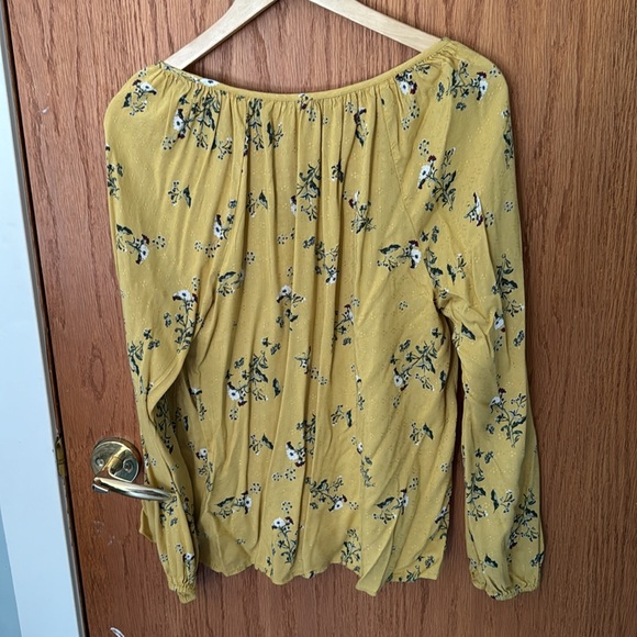 Floral Mustard Yellow Blouse Size Medium Lucky Brand - Picture 4 of 5
